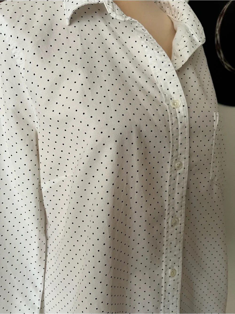 J Crew Women’s “Boy Shirt” Button Down Micro Polka Dot White/Bkack Dot 10